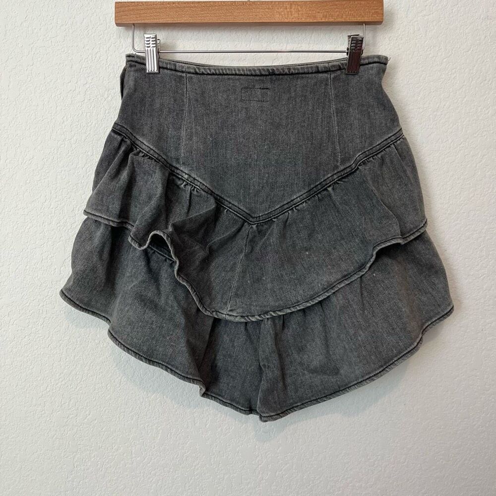 MOTHER Dig Up Dirt Gray Denim The Ruffle Tiered Mini Skirt Women's Size 27 - Picture 4 of 7